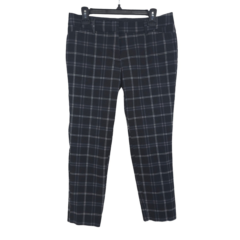 Worthington Tartan Plaid Slim Ankle Black White Mid Rise Dress Pants Womens 6